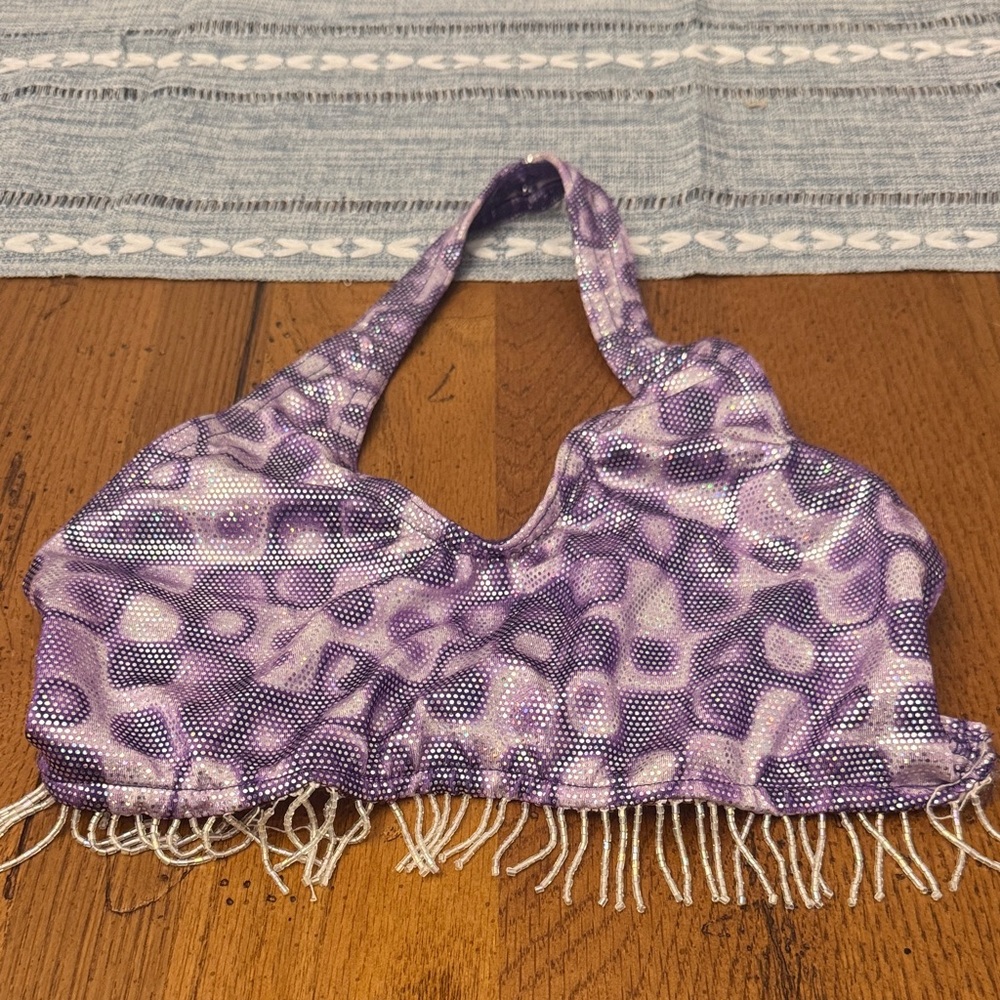 Girls Purple Beaded Halter Top Sports Bra
